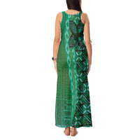 Samoan Pacific Tribal Flower Geometric Art Tattoos Tank Maxi Dress Siapo Pattern Emerald Glow - Polynesian Pride