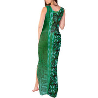 Samoan Pacific Tribal Flower Geometric Art Tattoos Tank Maxi Dress Siapo Pattern Emerald Glow - Polynesian Pride