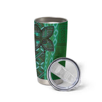 Samoan Pacific Tribal Flower Geometric Art Tattoos Tumbler Cup Siapo Pattern Emerald Glow - Polynesian Pride