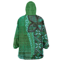 Samoan Pacific Tribal Flower Geometric Art Tattoos Wearable Blanket Hoodie Siapo Pattern Emerald Glow LT03 - Polynesian Pride