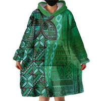 Samoan Pacific Tribal Flower Geometric Art Tattoos Wearable Blanket Hoodie Siapo Pattern Emerald Glow LT03 - Polynesian Pride