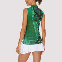 Samoan Pacific Tribal Flower Geometric Art Tattoos Women Sleeveless Polo Shirt Siapo Pattern Emerald Glow LT03 - Polynesian Pride