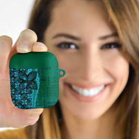 Samoan Pacific Tribal Flower Geometric Art Tattoos AirPods Case Siapo Pattern Turquoise Tide LT03 Turquoise - Polynesian Pride