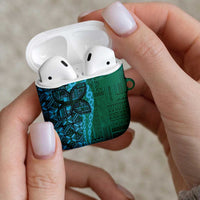 Samoan Pacific Tribal Flower Geometric Art Tattoos AirPods Case Siapo Pattern Turquoise Tide LT03 - Polynesian Pride