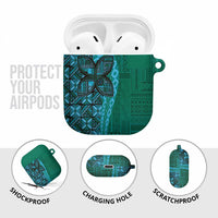 Samoan Pacific Tribal Flower Geometric Art Tattoos AirPods Case Siapo Pattern Turquoise Tide LT03 - Polynesian Pride