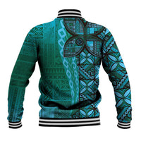 Samoan Pacific Tribal Flower Geometric Art Tattoos Baseball Jacket Siapo Pattern Turquoise Tide LT03 - Polynesian Pride