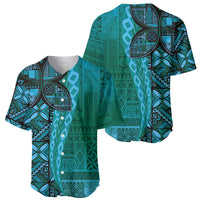 Samoan Pacific Tribal Flower Geometric Art Tattoos Baseball Jersey Siapo Pattern Turquoise Tide - Polynesian Pride