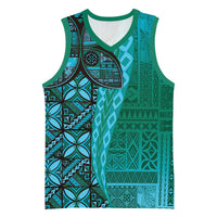 Samoan Pacific Tribal Flower Geometric Art Tattoos Basketball Jersey Siapo Pattern Turquoise Tide LT03 Unisex Turquoise - Polynesian Pride