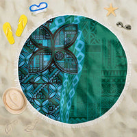 Samoan Pacific Tribal Flower Geometric Art Tattoos Beach Blanket Siapo Pattern Turquoise Tide LT03 One Size 150cm Turquoise - Polynesian Pride