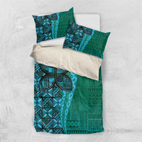 Samoan Pacific Tribal Flower Geometric Art Tattoos Bedding Set Siapo Pattern Turquoise Tide - Polynesian Pride