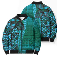 Samoan Pacific Tribal Flower Geometric Art Tattoos Bomber Puffer Jacket Siapo Pattern Turquoise Tide LT03 - Polynesian Pride