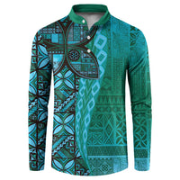 Samoan Pacific Tribal Flower Geometric Art Tattoos Button Sweatshirt Siapo Pattern Turquoise Tide LT03 Turquoise - Polynesian Pride