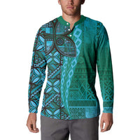 Samoan Pacific Tribal Flower Geometric Art Tattoos Button Sweatshirt Siapo Pattern Turquoise Tide LT03 - Polynesian Pride