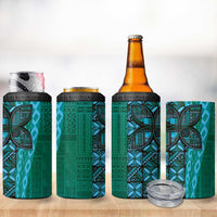 Samoan Pacific Tribal Flower Geometric Art Tattoos 4 in 1 Can Cooler Tumbler Siapo Pattern Turquoise Tide LT03 - Polynesian Pride