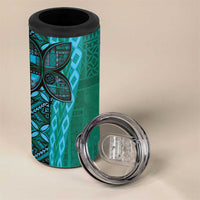 Samoan Pacific Tribal Flower Geometric Art Tattoos 4 in 1 Can Cooler Tumbler Siapo Pattern Turquoise Tide LT03 - Polynesian Pride