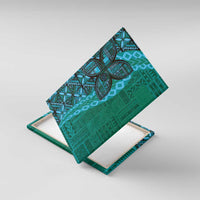 Samoan Pacific Tribal Flower Geometric Art Tattoos Canvas Wall Art Siapo Pattern Turquoise Tide LT03 With Frame Turquoise - Polynesian Pride