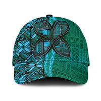 Samoan Pacific Tribal Flower Geometric Art Tattoos Classic Cap Siapo Pattern Turquoise Tide LT03 Universal Fit Turquoise - Polynesian Pride