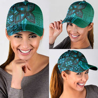 Samoan Pacific Tribal Flower Geometric Art Tattoos Classic Cap Siapo Pattern Turquoise Tide LT03 - Polynesian Pride