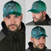 Samoan Pacific Tribal Flower Geometric Art Tattoos Classic Cap Siapo Pattern Turquoise Tide LT03 - Polynesian Pride