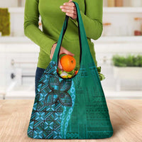 Samoan Pacific Tribal Flower Geometric Art Tattoos Grocery Bag Siapo Pattern Turquoise Tide LT03 - Polynesian Pride