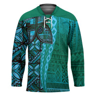 Samoan Pacific Tribal Flower Geometric Art Tattoos Hockey Jersey Siapo Pattern Turquoise Tide LT03 Unisex Turquoise - Polynesian Pride