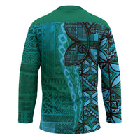 Samoan Pacific Tribal Flower Geometric Art Tattoos Hockey Jersey Siapo Pattern Turquoise Tide LT03 - Polynesian Pride
