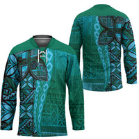 Samoan Pacific Tribal Flower Geometric Art Tattoos Hockey Jersey Siapo Pattern Turquoise Tide LT03 - Polynesian Pride