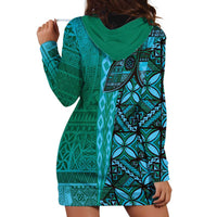Samoan Pacific Tribal Flower Geometric Art Tattoos Hoodie Dress Siapo Pattern Turquoise Tide - Polynesian Pride