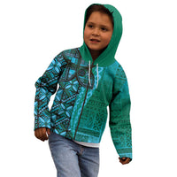 Samoan Pacific Tribal Flower Geometric Art Tattoos Kid Hoodie Siapo Pattern Turquoise Tide - Polynesian Pride