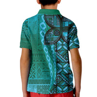 Samoan Pacific Tribal Flower Geometric Art Tattoos Kid Polo Shirt Siapo Pattern Turquoise Tide - Polynesian Pride