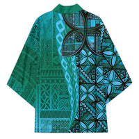 Samoan Pacific Tribal Flower Geometric Art Tattoos Kimono Siapo Pattern Turquoise Tide - Polynesian Pride
