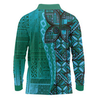 Samoan Pacific Tribal Flower Geometric Art Tattoos Long Sleeve Polo Shirt Siapo Pattern Turquoise Tide LT03 - Polynesian Pride