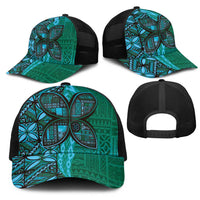 Samoan Pacific Tribal Flower Geometric Art Tattoos Mesh Trucker Cap Siapo Pattern Turquoise Tide LT03 - Polynesian Pride