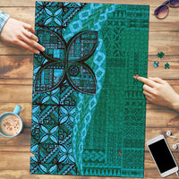 Samoan Pacific Tribal Flower Geometric Art Tattoos Puzzle Siapo Pattern Turquoise Tide LT03 Turquoise - Polynesian Pride