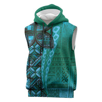 Samoan Pacific Tribal Flower Geometric Art Tattoos Sleeveless Hoodie Siapo Pattern Turquoise Tide LT03 Turquoise - Polynesian Pride
