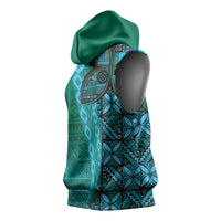 Samoan Pacific Tribal Flower Geometric Art Tattoos Sleeveless Hoodie Siapo Pattern Turquoise Tide LT03 - Polynesian Pride