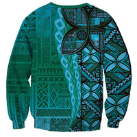 Samoan Pacific Tribal Flower Geometric Art Tattoos Sweatshirt Siapo Pattern Turquoise Tide LT03 - Polynesian Pride