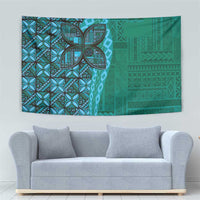 Samoan Pacific Tribal Flower Geometric Art Tattoos Tapestry Siapo Pattern Turquoise Tide - Polynesian Pride