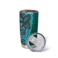 Samoan Pacific Tribal Flower Geometric Art Tattoos Tumbler Cup Siapo Pattern Turquoise Tide - Polynesian Pride
