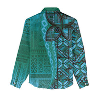 Samoan Pacific Tribal Flower Geometric Art Tattoos Women Casual Shirt Siapo Pattern Turquoise Tide - Polynesian Pride