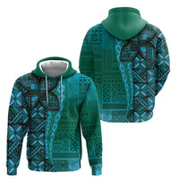 Samoan Pacific Tribal Flower Geometric Art Tattoos Zip Hoodie Siapo Pattern Turquoise Tide - Polynesian Pride