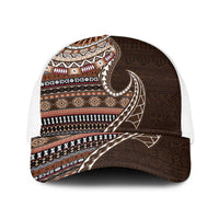 Fijian Masi Tribal Tattoos Art Pattern Baseball Net Cap Brown Color Half Style LT03 One Size White Brown - Polynesian Pride