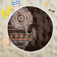 Fijian Masi Tribal Tattoos Art Pattern Beach Blanket Brown Color Half Style - Polynesian Pride