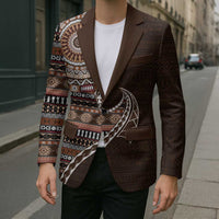 Fijian Masi Tribal Tattoos Art Pattern Blazer Brown Color Half Style - Polynesian Pride