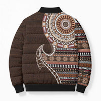 Fijian Masi Tribal Tattoos Art Pattern Bomber Puffer Jacket Brown Color Half Style - Polynesian Pride