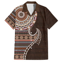 Fijian Masi Tribal Tattoos Art Pattern Family Matching Tank Maxi Dress and Hawaiian Shirt Brown Color Half Style - Polynesian Pride