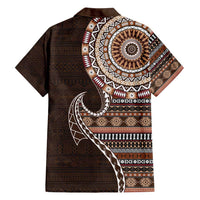Fijian Masi Tribal Tattoos Art Pattern Family Matching Tank Maxi Dress and Hawaiian Shirt Brown Color Half Style - Polynesian Pride
