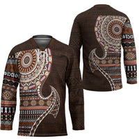 Fijian Masi Tribal Tattoos Art Pattern Hockey Jersey Brown Color Half Style LT03 - Polynesian Pride