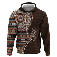 Fijian Masi Tribal Tattoos Art Pattern Hoodie Brown Color Half Style - Polynesian Pride