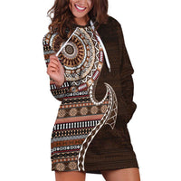 Fijian Masi Tribal Tattoos Art Pattern Hoodie Dress Brown Color Half Style - Polynesian Pride